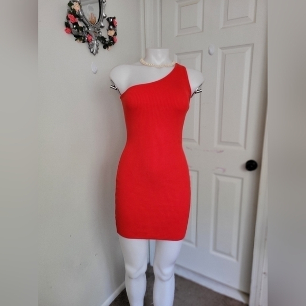 Elegant  reddish orange. One-Shoulder Dress